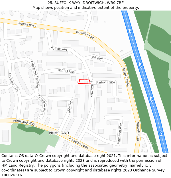 25, SUFFOLK WAY, DROITWICH, WR9 7RE: Location map and indicative extent of plot