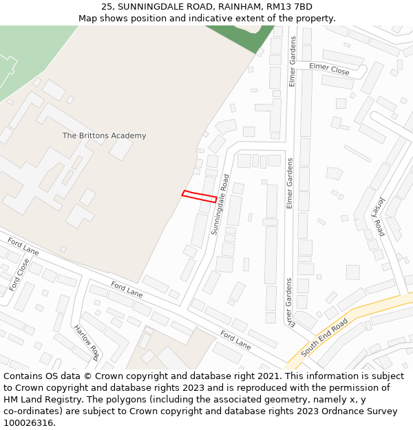 25, SUNNINGDALE ROAD, RAINHAM, RM13 7BD: Location map and indicative extent of plot