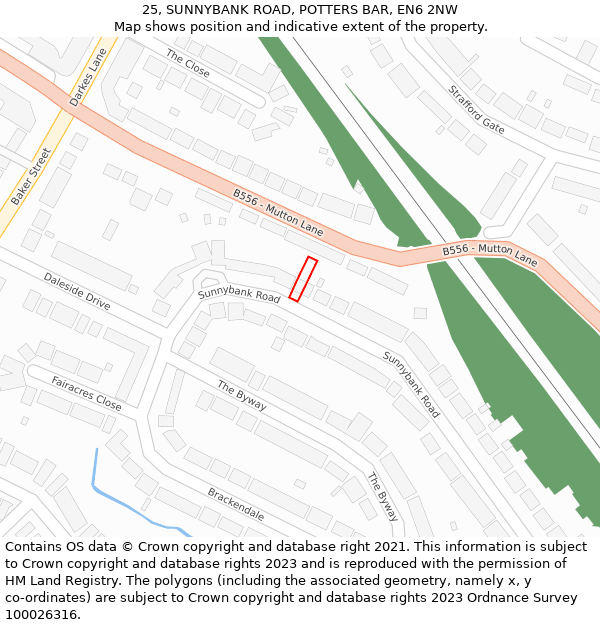 25, SUNNYBANK ROAD, POTTERS BAR, EN6 2NW: Location map and indicative extent of plot