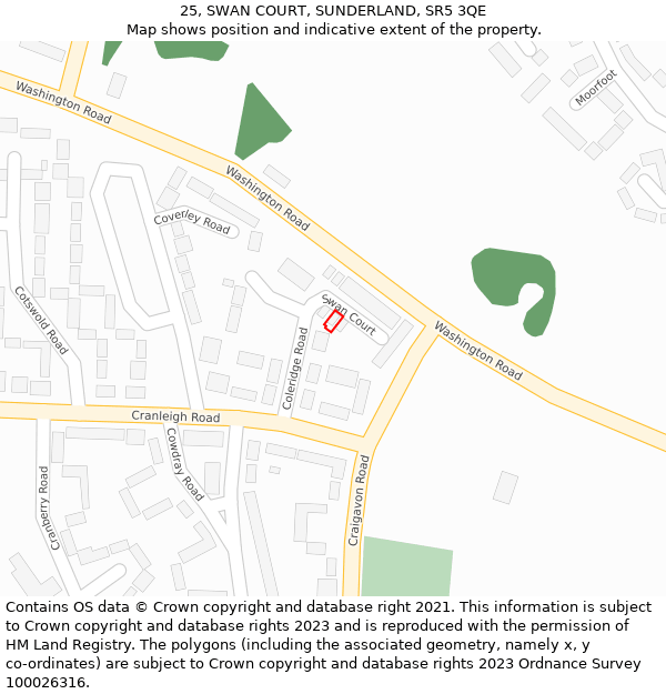 25, SWAN COURT, SUNDERLAND, SR5 3QE: Location map and indicative extent of plot