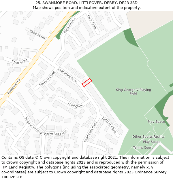 25, SWANMORE ROAD, LITTLEOVER, DERBY, DE23 3SD: Location map and indicative extent of plot