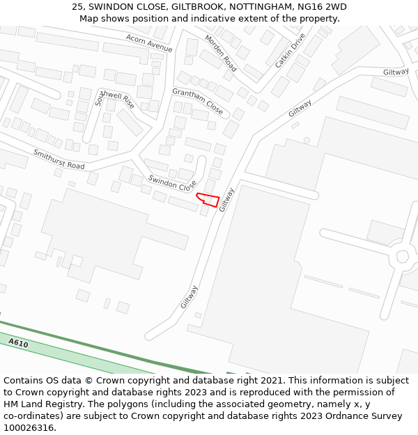 25, SWINDON CLOSE, GILTBROOK, NOTTINGHAM, NG16 2WD: Location map and indicative extent of plot