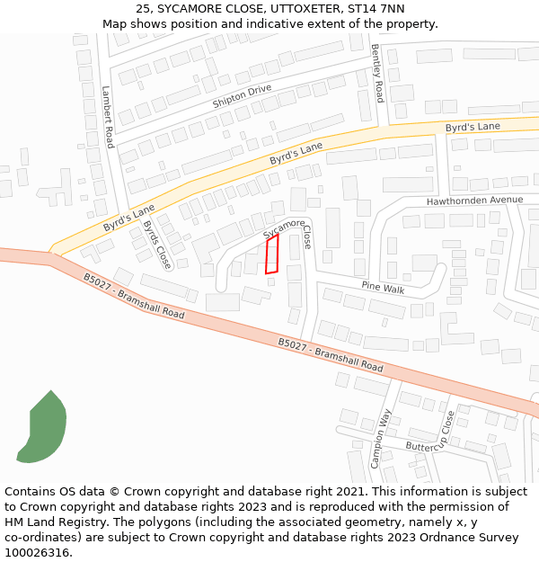 25, SYCAMORE CLOSE, UTTOXETER, ST14 7NN: Location map and indicative extent of plot