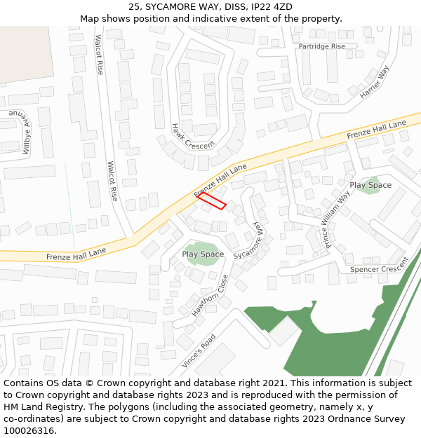 25, SYCAMORE WAY, DISS, IP22 4ZD: Location map and indicative extent of plot