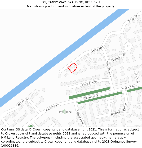 25, TANSY WAY, SPALDING, PE11 3YU: Location map and indicative extent of plot