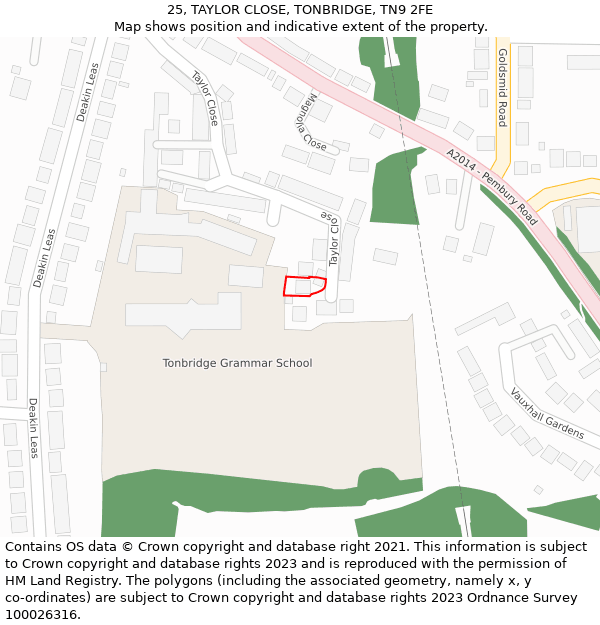 25, TAYLOR CLOSE, TONBRIDGE, TN9 2FE: Location map and indicative extent of plot