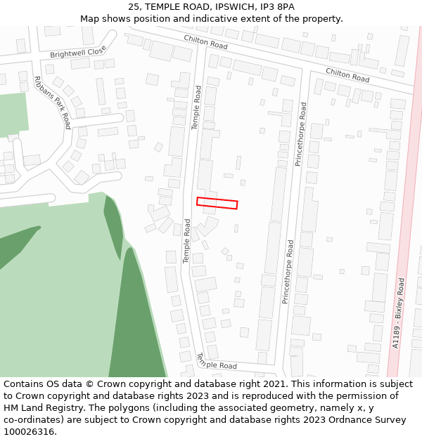 25, TEMPLE ROAD, IPSWICH, IP3 8PA: Location map and indicative extent of plot