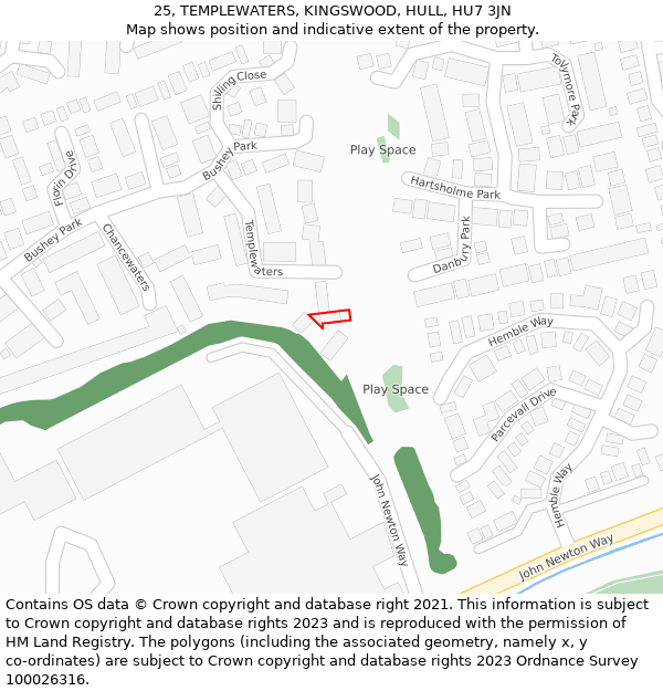 25, TEMPLEWATERS, KINGSWOOD, HULL, HU7 3JN: Location map and indicative extent of plot