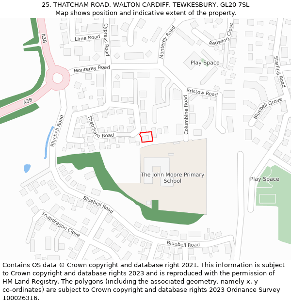 25, THATCHAM ROAD, WALTON CARDIFF, TEWKESBURY, GL20 7SL: Location map and indicative extent of plot