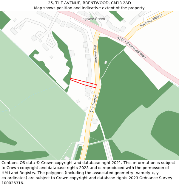 25, THE AVENUE, BRENTWOOD, CM13 2AD: Location map and indicative extent of plot