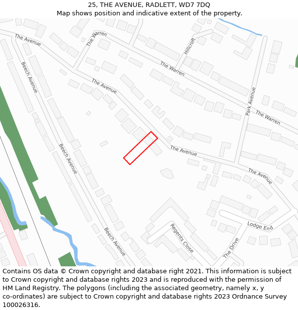 25, THE AVENUE, RADLETT, WD7 7DQ: Location map and indicative extent of plot