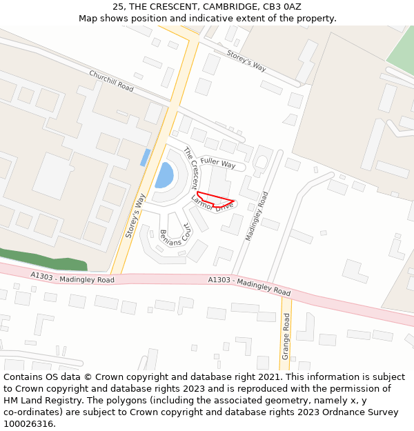 25, THE CRESCENT, CAMBRIDGE, CB3 0AZ: Location map and indicative extent of plot