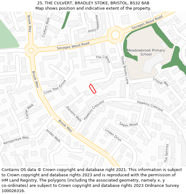 25, THE CULVERT, BRADLEY STOKE, BRISTOL, BS32 8AB: Location map and indicative extent of plot