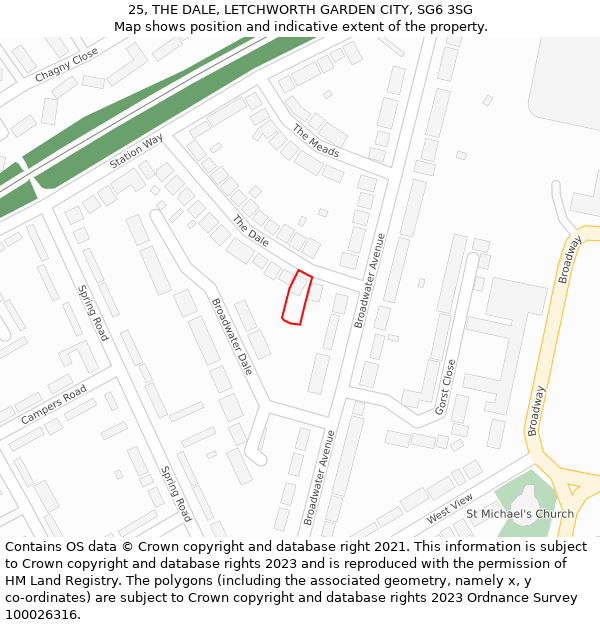 25, THE DALE, LETCHWORTH GARDEN CITY, SG6 3SG: Location map and indicative extent of plot