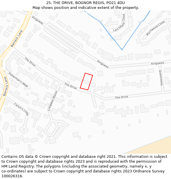 25, THE DRIVE, BOGNOR REGIS, PO21 4DU: Location map and indicative extent of plot