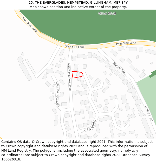 25, THE EVERGLADES, HEMPSTEAD, GILLINGHAM, ME7 3PY: Location map and indicative extent of plot