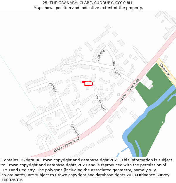 25, THE GRANARY, CLARE, SUDBURY, CO10 8LL: Location map and indicative extent of plot