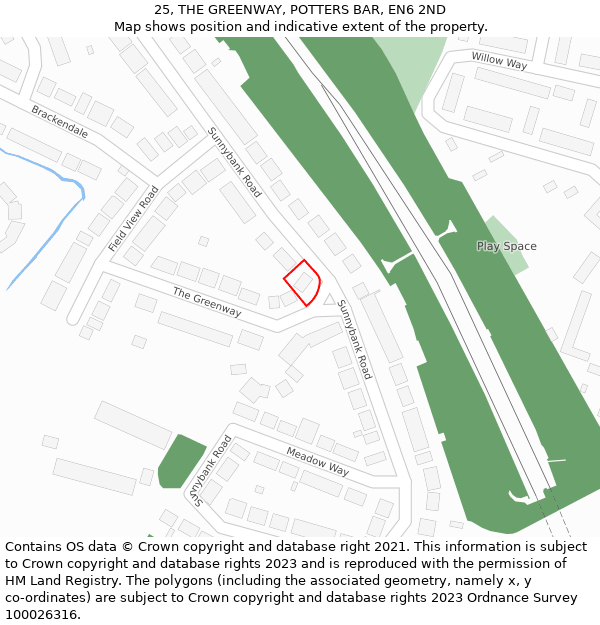 25, THE GREENWAY, POTTERS BAR, EN6 2ND: Location map and indicative extent of plot