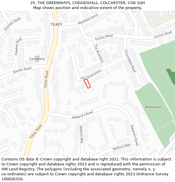 25, THE GREENWAYS, COGGESHALL, COLCHESTER, CO6 1QH: Location map and indicative extent of plot