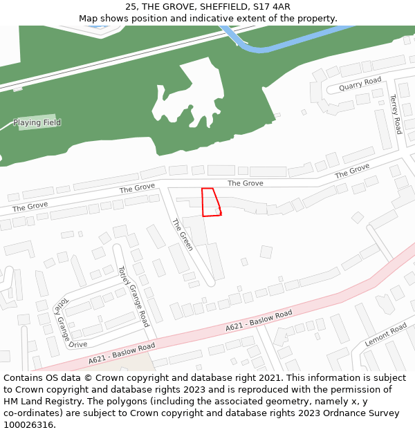 25, THE GROVE, SHEFFIELD, S17 4AR: Location map and indicative extent of plot