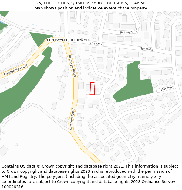25, THE HOLLIES, QUAKERS YARD, TREHARRIS, CF46 5PJ: Location map and indicative extent of plot