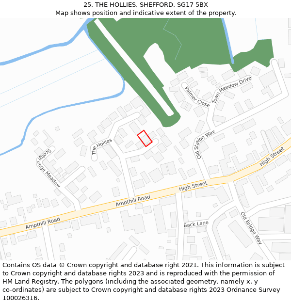 25, THE HOLLIES, SHEFFORD, SG17 5BX: Location map and indicative extent of plot