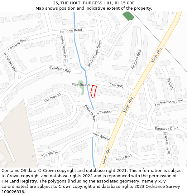 25, THE HOLT, BURGESS HILL, RH15 0RF: Location map and indicative extent of plot