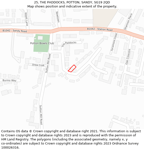 25, THE PADDOCKS, POTTON, SANDY, SG19 2QD: Location map and indicative extent of plot