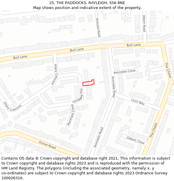 25, THE PADDOCKS, RAYLEIGH, SS6 8NE: Location map and indicative extent of plot