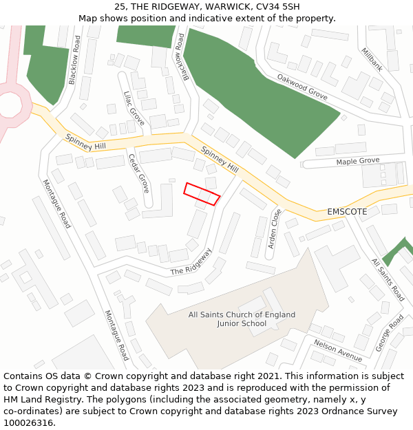 25, THE RIDGEWAY, WARWICK, CV34 5SH: Location map and indicative extent of plot