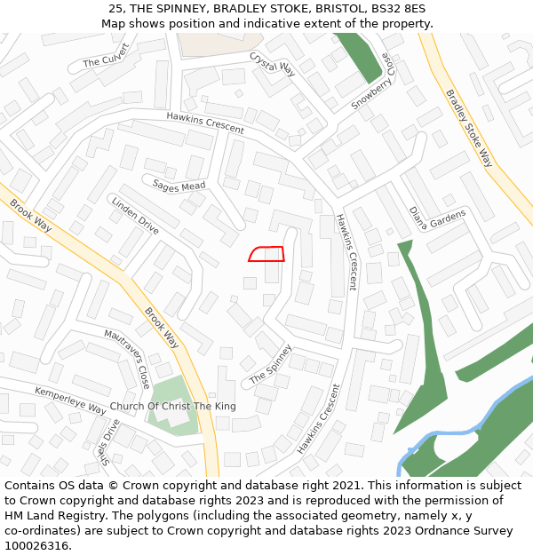 25, THE SPINNEY, BRADLEY STOKE, BRISTOL, BS32 8ES: Location map and indicative extent of plot