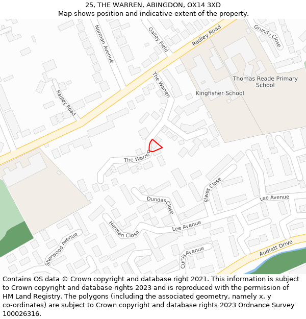 25, THE WARREN, ABINGDON, OX14 3XD: Location map and indicative extent of plot