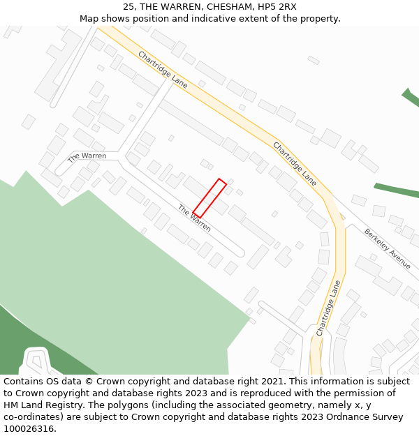 25, THE WARREN, CHESHAM, HP5 2RX: Location map and indicative extent of plot