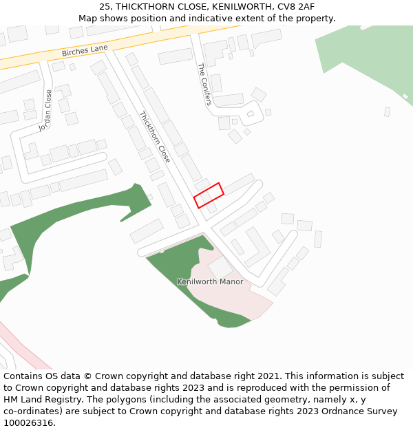 25, THICKTHORN CLOSE, KENILWORTH, CV8 2AF: Location map and indicative extent of plot