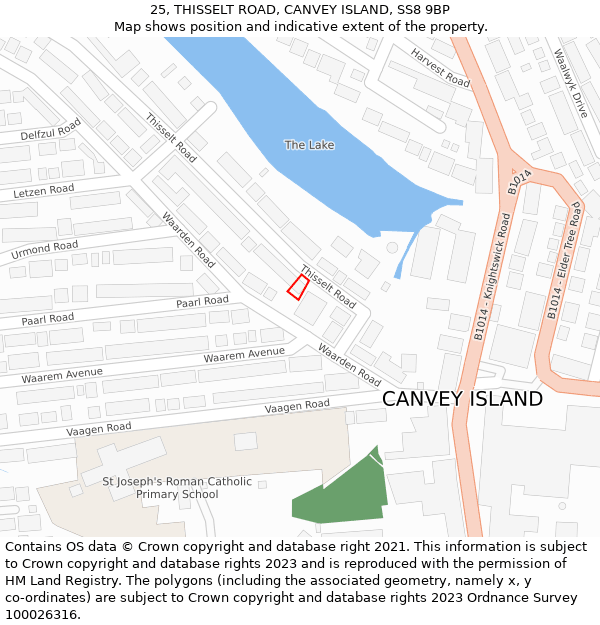 25, THISSELT ROAD, CANVEY ISLAND, SS8 9BP: Location map and indicative extent of plot