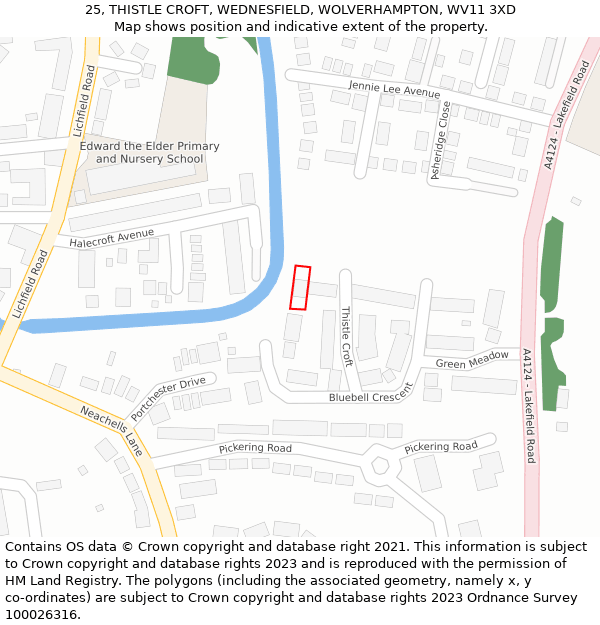 25, THISTLE CROFT, WEDNESFIELD, WOLVERHAMPTON, WV11 3XD: Location map and indicative extent of plot