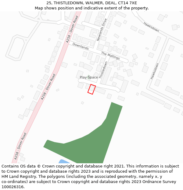 25, THISTLEDOWN, WALMER, DEAL, CT14 7XE: Location map and indicative extent of plot