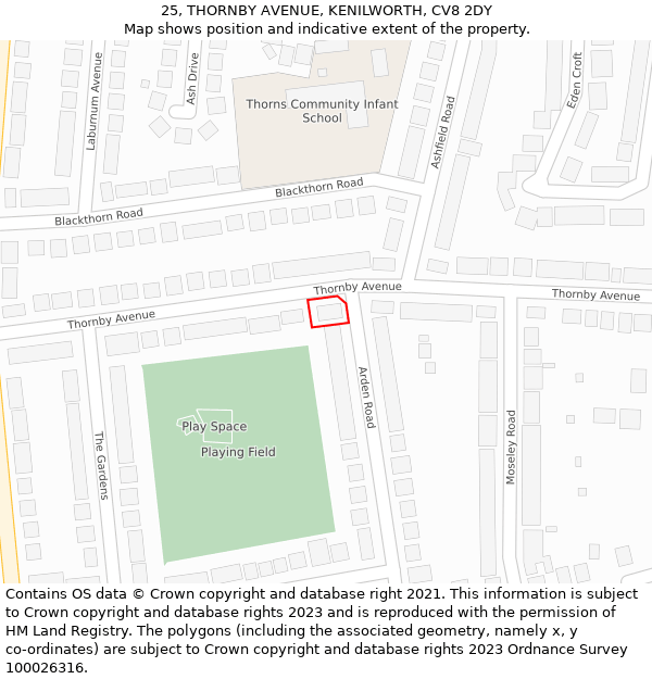 25, THORNBY AVENUE, KENILWORTH, CV8 2DY: Location map and indicative extent of plot