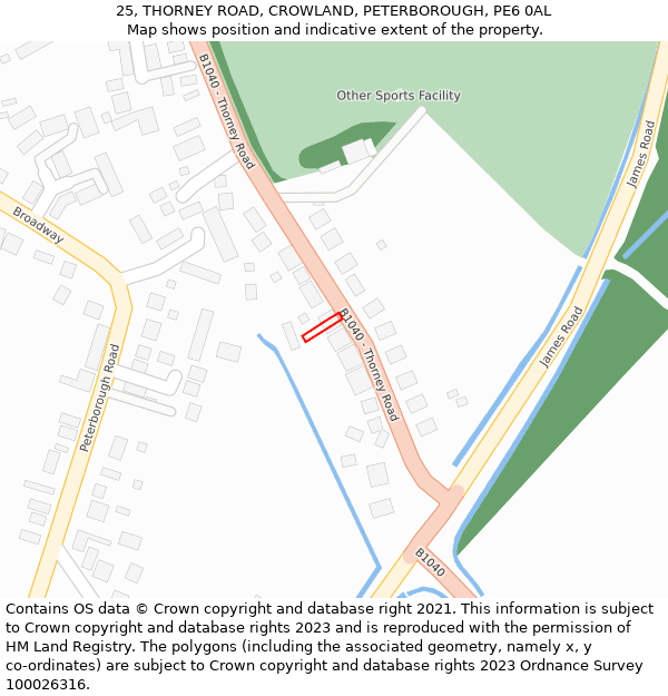 25, THORNEY ROAD, CROWLAND, PETERBOROUGH, PE6 0AL: Location map and indicative extent of plot