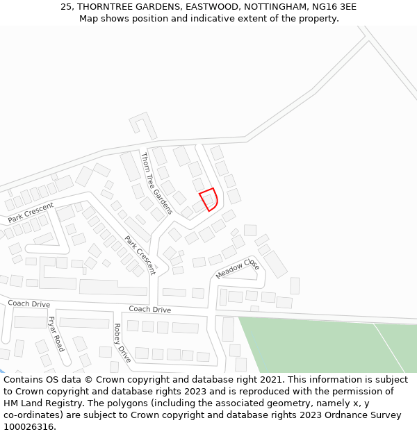 25, THORNTREE GARDENS, EASTWOOD, NOTTINGHAM, NG16 3EE: Location map and indicative extent of plot