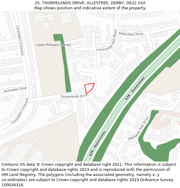 25, THORPELANDS DRIVE, ALLESTREE, DERBY, DE22 2XA: Location map and indicative extent of plot