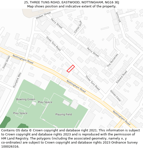 25, THREE TUNS ROAD, EASTWOOD, NOTTINGHAM, NG16 3EJ: Location map and indicative extent of plot