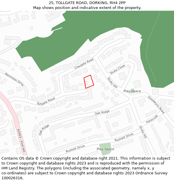 25, TOLLGATE ROAD, DORKING, RH4 2PP: Location map and indicative extent of plot