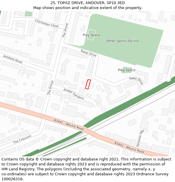 25, TOPAZ DRIVE, ANDOVER, SP10 3ED: Location map and indicative extent of plot