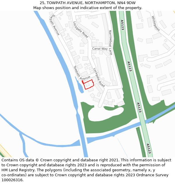 25, TOWPATH AVENUE, NORTHAMPTON, NN4 9DW: Location map and indicative extent of plot