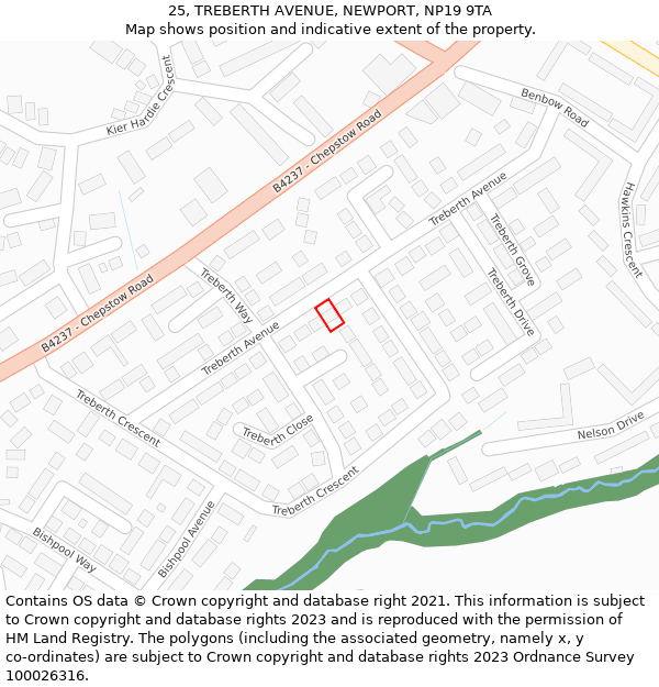 25, TREBERTH AVENUE, NEWPORT, NP19 9TA: Location map and indicative extent of plot