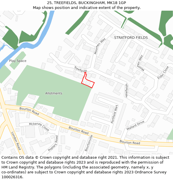 25, TREEFIELDS, BUCKINGHAM, MK18 1GP: Location map and indicative extent of plot