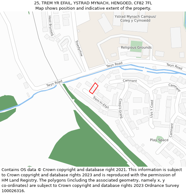 25, TREM YR EFAIL, YSTRAD MYNACH, HENGOED, CF82 7FL: Location map and indicative extent of plot