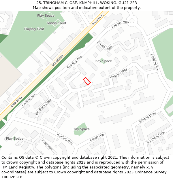 25, TRINGHAM CLOSE, KNAPHILL, WOKING, GU21 2FB: Location map and indicative extent of plot