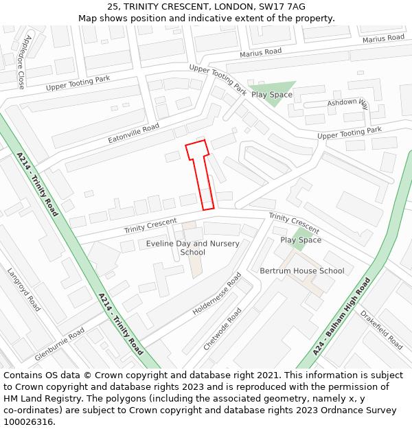 25, TRINITY CRESCENT, LONDON, SW17 7AG: Location map and indicative extent of plot